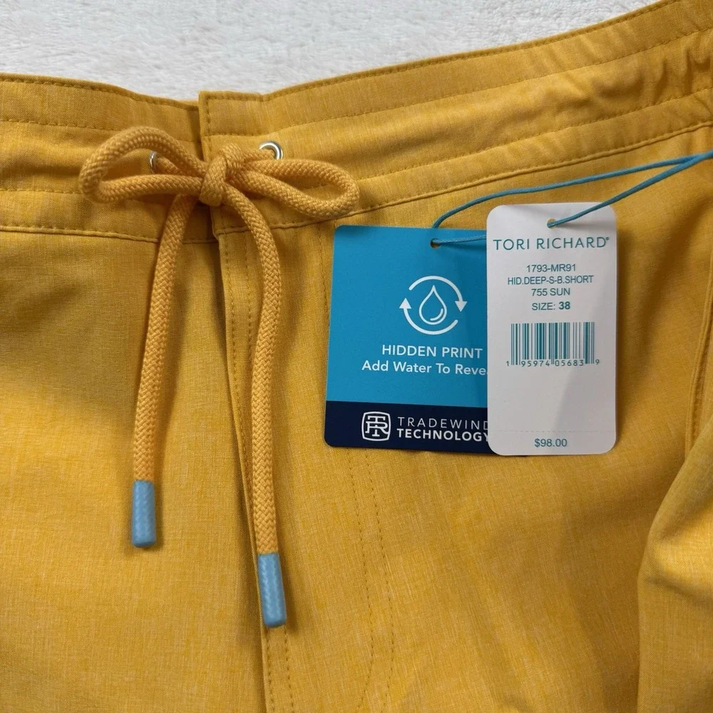 Tori Richard Swim Trunk Shorts 38 Yellow Trade wind Tech Hidden Print 4 Way ST